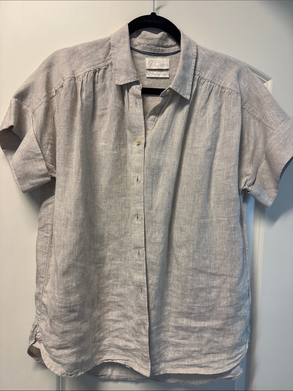 J. Crew Light Taupe Linen Short-Sleeve Button-Up Blouse